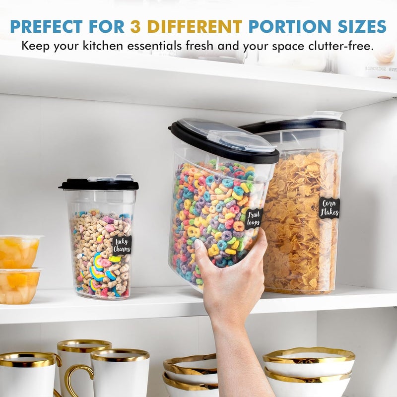 Shazo 3 PC Cereal Container Storage Set (5.2L, 2.8L, 1.2L) - Large Airtight Food Storage Containers with Flip-Top Lids, BPA-Free Plastic Cereal Dispenser for Pantry, Rice, Flour, Sugar & Pasta - Image 3